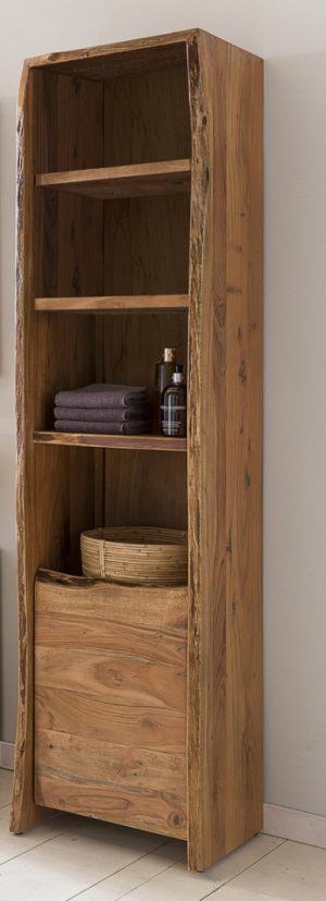 KAWOLA Badezimmer Hochschrank Loft Edge Akazie Massiv-Holz Baumkante B/H/T: 45x185x36cm