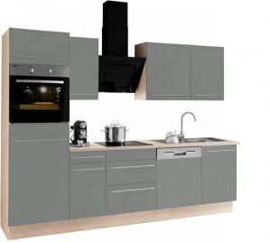 OPTIFIT Küchenzeile "Bern", mit E-Geräten, Breite 270 cm, mit höhenverstellbaren Füßen, gedämpfte Türen und Schubkästen, Metallgriffe