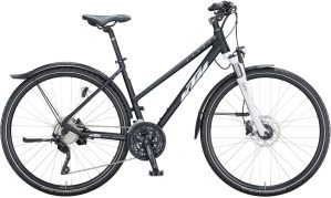 KTM AVENZA CROSS STREET, 27 Gang Kettenschaltung, Damenfahrrad, Trapez, Modell 2021, 28 Zoll 46 cm black matt (white+berry)