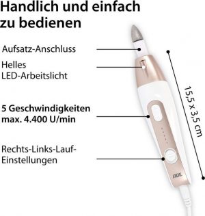 ADE Maniküre-Pediküre-Set "CM2100", 7-tlg., zur Nagel- & Fußpflege mit elektrischer Nagelfeile & -fräser für Fingernägel, Entfernen von Hornhaut, Nagelhaut und Schwielen