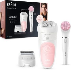 Braun Epilierer Silk-épil Deluxe Beauty-Set 5-895, Aufsätze: 4 St., Kabellose Wet&Dry Haarentfernung 6-in-1 Epilierer, Rasierer, Reinigung & Peeling für Gesicht & Körper