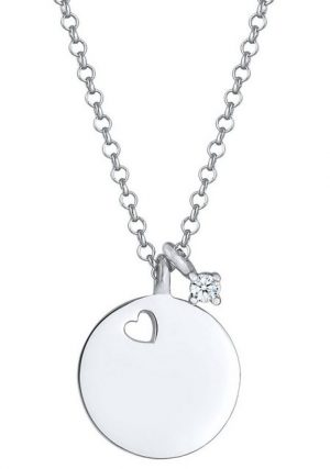 Elli Kette mit Anhänger "Elli Halskette Plättchen Herz Diamant Solitär, 0111612320, 0111952320", mit Brillant