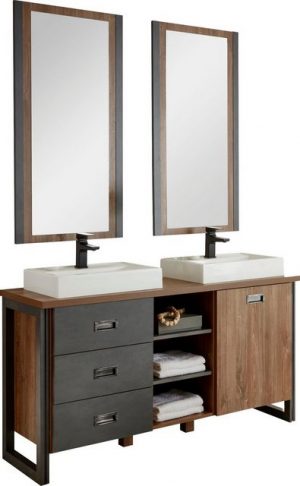 Home affaire Badmöbel-Set "Detroit", (Set, 3-St), inklusive 2 Aufsatzwaschbecken aus Mineralguss