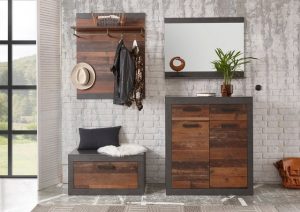 Home affaire Garderoben-Set "BROOKLYN", (Komplett-Set, 4-St., bestehend aus Kommde, Spiegel, Garderobenbank und -paneel), in dekorativer Rahmenoptik