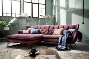 KAWOLA Ecksofa CHARME Sofa mit Longchair links Velvet purple