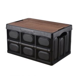 Outdoor Camping Picknick Aufbewahrungsbox Faltbare Auto Backup Aufbewahrungsbox Multifunktionale Kunststoffbox mit Holzdeckel
