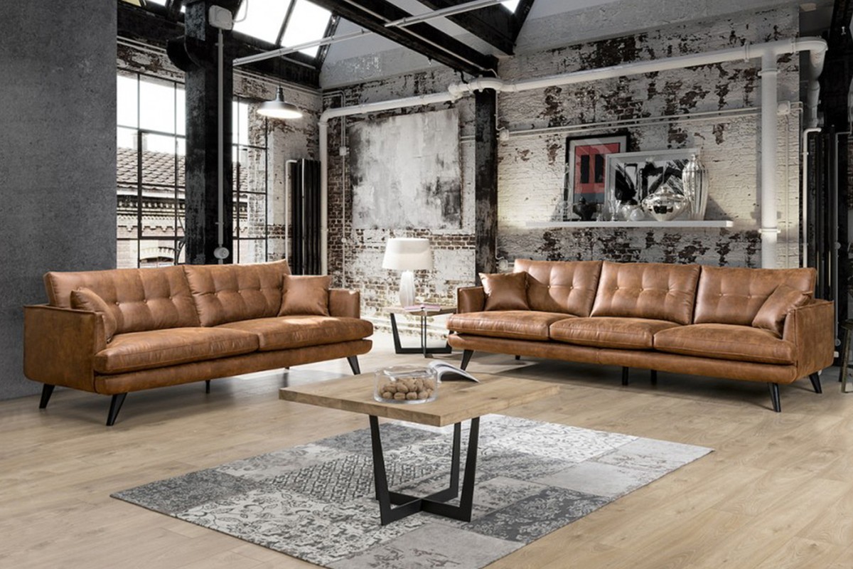 KAWOLA Sofa-Set 4-Sitzer Couch und 3-Sitzer Couch HILLY Microfaser braun