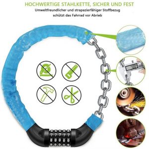BEARSU Kettenschloss "Fahrradschloss mit Zahlen und hoher Sicherheitsstufe, Fahrrad KettenSchloss, Zahlen Code Kombination Schloss, gehärtete Stahlkettenglieder"
