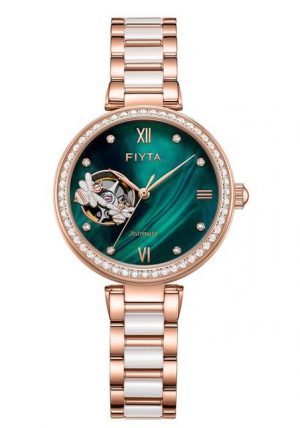 FIYTA Automatikuhr "LA865009.PNSD grün / roségold mit Open Heart und Metallarmband", Fancy