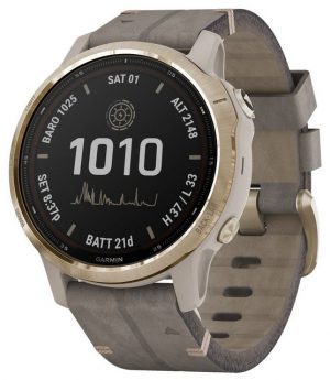Garmin fenix 6S Pro Solar Goldfarben / Leder Grau Fitnessuhr (Proprietär), 1-tlg.