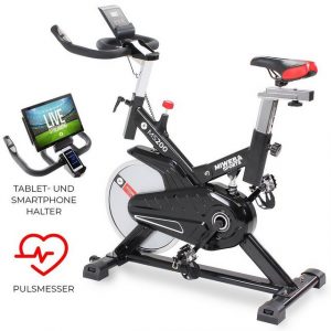 Miweba Sports Speedbike "MS200", Profi Speedbike - 13 Kg Schwungmasse - Handy & Tablethalterung - Stoßdämpfer - Pulsmessung - LCD Display - Indoor Cycling Speedbike Indoor Cycle Bike Heimtrainer Fahrrad Fitnessbike Trimmrad Fitnessfahrad Cardio Sportgerät für zu hause
