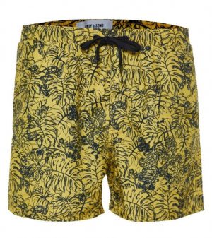 ONLY & SONS Stoffhose "ONLY & SONS Herren Badehose Schwimm-Shorts mit Blätterprint Ted AOP1 Schwimmhose Gelb/Schwarz"