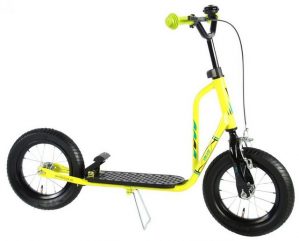 Volare Kinderfahrrad "12 Zoll Kinder City Roller Tretroller Kinderroller Cityroller Kinderscooter Tretfahrzeug Kickroller Scooter Volare Fußbremse Gelb Lime 1237", Metallrahmen, Stahlfelgen, Felgenbremse, Fußbremse, Klingel, Ständer