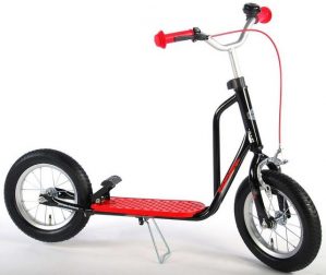 Volare Kinderfahrrad "12 Zoll Kinder City Roller Tretroller Kinderroller Cityroller Kinderscooter Tretfahrzeug Kickroller Scooter Volare Fußbremse Schwarz Rot 1223", Metallrahmen, Stahlfelgen, Felgenbremse, Fußbremse, Klingel, Ständer