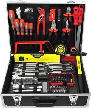 FAMEX Werkzeugset "755-58 Werkzeugkoffer gefüllt mit Werkzeug, Werkzeugkasten gefüllt", (Werkzeugkoffer, 164-St), für den Heimwerker