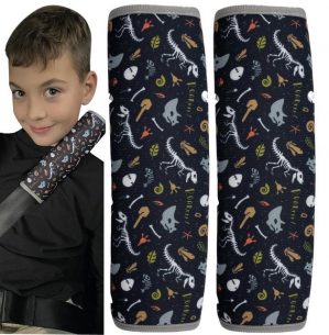 Schlafkissen, "1x oder 2x HECKBO Kinder Auto Gurtpolster Gurtschutz mit Dinosaurier Dino Skelett Motiv - Sicherheitsgurt Polster für Kinder und Babys- Ideal für jeden Gurt Autositzerhöhungen Kinder Fahrradanhänger Flugzeug", HECKBO