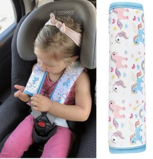 Schlafkissen, "1x oder 2x Kinder Auto Gurtpolster Gurtschutz mit Einhorn Motiv - Sicherheitsgurt Polster für und Babys- Ideal für jeden Gurt Autositzerhöhungen Kinder Fahrradanhänger Flugzeug", HECKBO