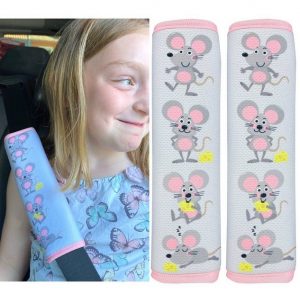 Schlafkissen, "1x oder 2x Kinder Auto Gurtpolster Gurtschutz mit Maus Motiv - Sicherheitsgurt Polster für Kinder und Babys - Ideal für jeden Gurt Autositzerhöhungen Kinder Fahrradanhänger Flugzeug", HECKBO