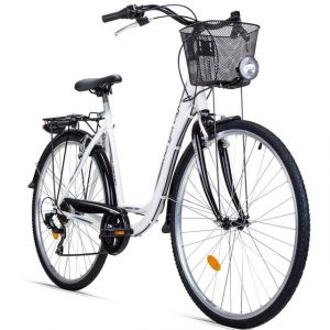 bergsteiger Cityrad "Florenz 28 Zoll Damenfahrrad mit Korb, Beleuchtung & Schaltung, ab 160 cm Körpergröße, Damen Fahrrad mit Shimano 7 Gangschaltung, Damen-Citybike mit Standlicht, Damenrad im Retro-Design", 7 Gang Shimano Tourney RD-TY21 Schaltwerk, Kettenschaltung