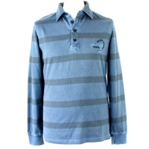 RAGMAN Poloshirt "Ragman Herren Polo Sweat Shirt blau grau gestreift Langarm Baumwolle 34248"
