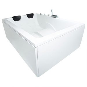 Basera® Badewanne "Badewanne XXL Wave 180 x 130 cm für 2 Personen", (Komplett-Set), mit Wasserfall, LED-Ambiente und Kopfstützen