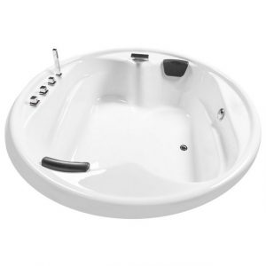 Basera® Badewanne "Podest-Badewanne XXL Gomera Rund 182 x 182 cm für 2 Personen", (Komplett-Set), mit Wasserfall, LED-Ambiente und Kopfstützen