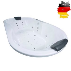 Basera® Whirlpool-Badewanne "CLASSIC Indoor Podest-Whirlpool Badewanne Corvo 195 x 100 cm", (Komplett-Set), mit 29 Massagedüsen, LED-Ambiente, Touchpanel, Bluetooth und Radio