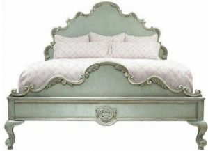 Casa Padrino Bett "Doppelbett Antik Mintgrün - Prunkvolles Massivholz Bett mit Kopfteil - Schlafzimmer Möbel im Barockstil"