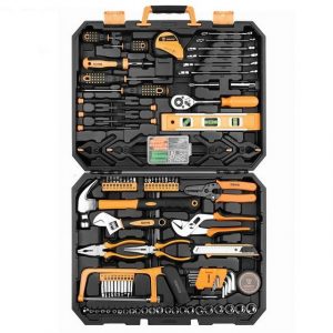 DEKO Werkzeugset "Werkzeugset", (168-St., DEKO, Werkzeugset 168 tlg., für Hausreparaturen und Elektroarbeiten mit Präzisionswerkzeug, Wasserwaage und Handsäge, Klemmen, Säge uvm), Werkzeugkoffer - Werkzeugkasten
