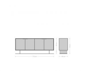 DELIFE Sideboard "Teele", Akazie Natur Schiefer 175 cm 4 Türen Fuß schwebend Edelstahl