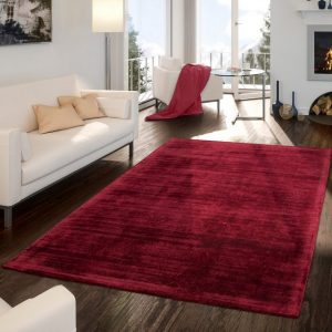 Designteppich "Wohnzimmer-Teppich, Kurzflor Handgearbeitet Aus Viskose, Einfarbig In Rot", TT Home, rechteckig, Höhe 13 mm