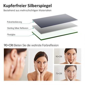 EMKE Badspiegel "Badspiegel mit Beleuchtung LED Wandspiegel mit 3-fach Vergrößerung", Touchschalter, Beschlagfrei, Uhr (Modell M)