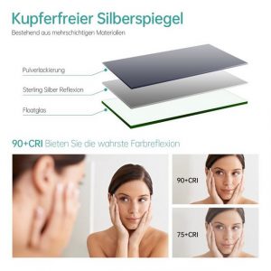 EMKE Badspiegel "EMKE Badspiegel mit Beleuchtung, LED Wandspiegel", mit Sensorschalte, Uhr, 3-fach Lupe, Kaltweiß (Modell Q)