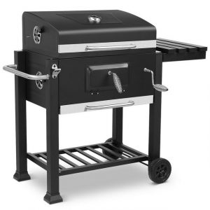Femor Holzkohlegrill, Grillwagen, Holzkohlegrill XXL, 113x53,5x100 cm, Smoker, BBQ Grill mit Öffner, Thermometer, Ausziehbarem Aschenbecher, Ablagen mit Haken, verstellbarem Kohleblech&Lüftungen, 3 Grillrost, 2 Räder für einfache Mobilität, Große Grillfläche