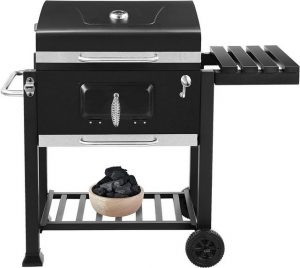 Fixkit Holzkohlegrill, Holzkohlegrill, Grillwagen,Holzkohlegrill mit Deckel, 113x53,5x100 cm, Grill mit 3 Grillrost, Höhenverstellbare Carbonplatte,Ausziehbarem Aschenbecher, 2 Räder für einfache Mobilität