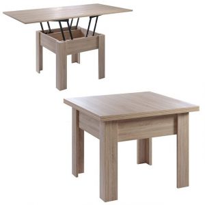 INTER-FURN Couchtisch "Flipp", wandelbarer Couch-/Esstisch Eiche Sägerau Hell Melamin 70-140 x 57-77 x 70 cm