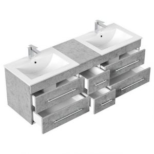 Lomadox Badmöbel-Set "NEWLAND-02", (Spar-Set, 2-St., 2-tlg), Waschtisch Beton Optik mit 2 Waschbecken, LED-Spiegelschrank, B/H/T ca. 151/200/46,3 cm