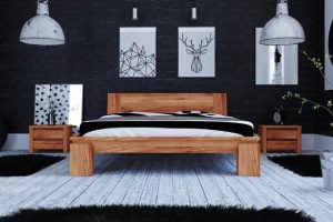 Natur24 Einzelbett "Bett Tinci 2 in Sonderlänge 80x220 cm aus Kernbuche massiv mit Holzkopfteil"