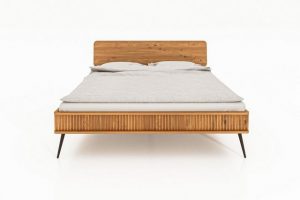Natur24 Einzelbett "Bett Tula 1 aus Kernbuche massiv 140x200 cm mit Holzkopfteil und Metallbeinen"