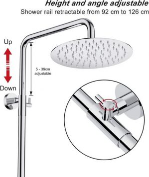 Rainsworth Duschsystem "92-126 cm Duschstangen Edelstahl Duschamaturenset Wassersparend", 3 Strahlart(en), komplett-set, Duschsystem mit Thermostat, 25cm Edelstahl Regendusche und 3 Strahlarten Duschkopf mit Filter, Duscharmatur Duschstangeset Duschsäule Duschset für Dusche, Chrom