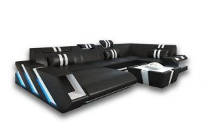 Sofa Dreams Wohnlandschaft "Apollonia - U Form Ledersofa", mit LED, wahlweise mit Bettfunktion als Schlafsofa, Designersofa