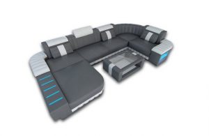 Sofa Dreams Wohnlandschaft "Bellagio H - U Form Stoffsofa", mit LED, wahlweise mit Bettfunktion als Schlafsofa, Designersofa