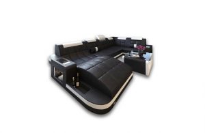 Sofa Dreams Wohnlandschaft "Wave - U Form Ledersofa", mit LED, wahlweise mit Bettfunktion als Schlafsofa, Designersofa