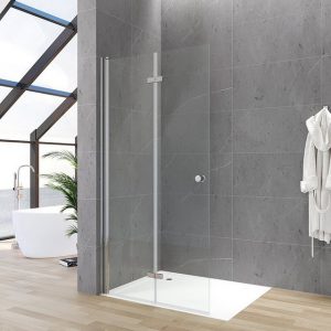 aqua batos Walk-in-Dusche "Duschwand Duschabtrennung Glas Walk-In Dusche Duschtür Falttür", 5 mm ESG Klarglas mit Verstellbereich Hebe- und Senk Mechanismus