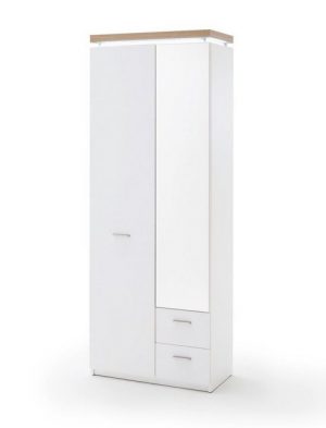 expendio Kleiderschrank "Claire 2" weiß / Wotan Eiche Nb. 75x201x38 cm mit Spiegel und Deckplattenbeleuchtung