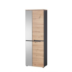 moebel-dich-auf Garderoben-Set "MELBOURNE", (Komplettgarderobe, Garderobenschrank + Paneel + Bank + Spiegel + Schuhkommode), in Artisan Eiche MDF, Absetzung graphit