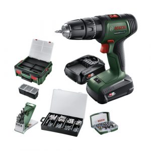 BOSCH HOME & GARDEN Akku-Bohrschrauber "UniversalImpact", 18V, inkl. 2x 1,5Ah Akku, Ladegerät und 210 Zubehör-Set in Systembox S - gruen