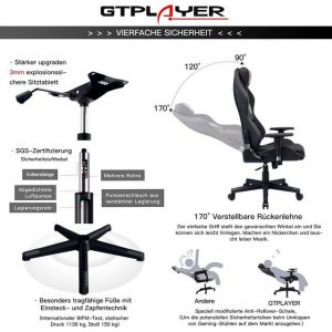 GTPLAYER Gaming-Stuhl "Bürostuhl Ergonomische Design inkl. Lenden- und Nackenkissen", The reclining function supports the waist