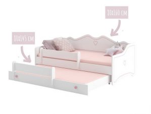 Kids Collective Kinderbett "Mädchenbett 80x160 mit Ausziehbett & zwei Matratzen Kinderbett", Jugendbett Funktionsbett mit Rausfallschutz, Prinzessin weiß rosa, Kinder Sofa Couch Bett umbaubar