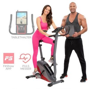 Miweba Sports Heimtrainer "Profi Indoor Cycle ME400 inkl. Pulsgurt - 12 kg Schwungmasse" (8 Intensitätsstufen, 150 Kg max. Belastbarkeit, Ergometer, Cardio, Trimmrad, Fitnessbike, Indoor Cycling, Fahrradtrainer, Trainingsgerät, 2-tlg., Fitshow App, Tablet- und Smartphonehalter, LCD Display, Magnetbremse, Transportrollen, Pulsmesser Sensoren, höhenverstellbar, flüsterleise), Fahrradergometer Fitnessfahrrad - Fitnessgeräte für zuhause